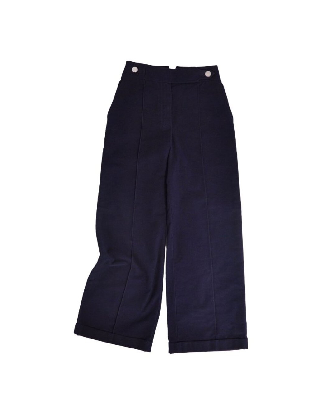 Hermes Pants Long Wide Sellier Buttons Cotton Navy 34